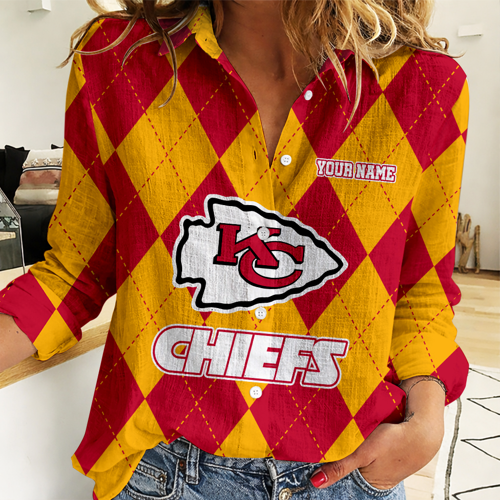 FINAL SALE - NEW CUSTOMIZED NFL01 KCC KANSAS CITY CHIEFS WOMEN CASUAL SHIRT FOR FAN
