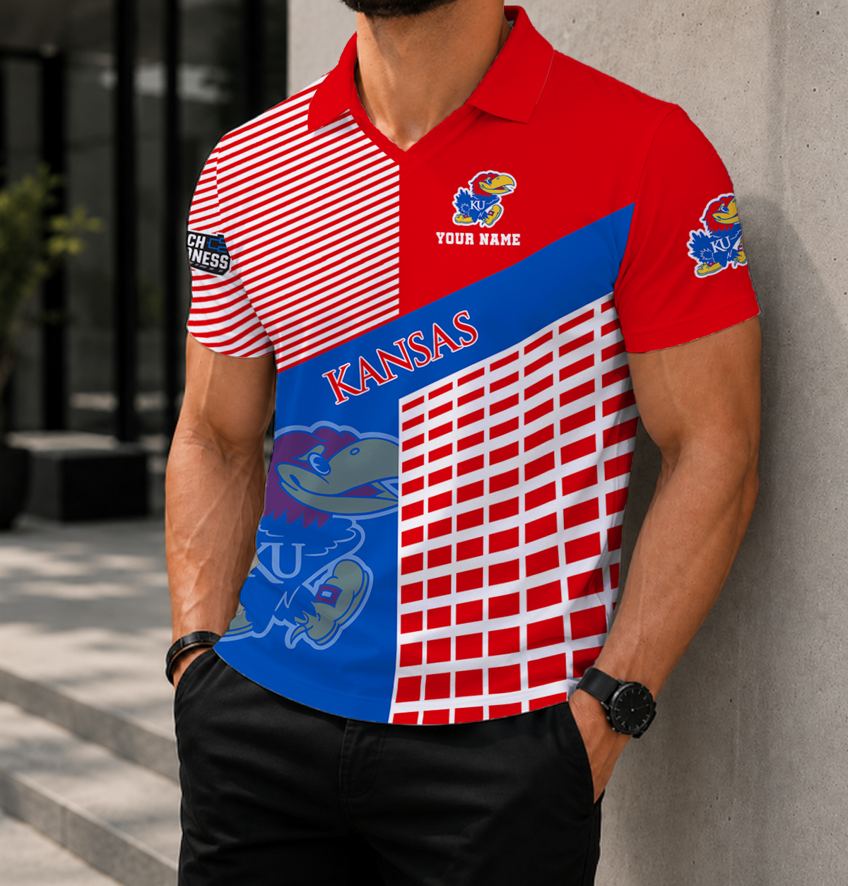 EXCLUSIVE  EDITION - NEW CUSTOMIZED NCAA MAM01 KSJ KANSAS JAYHAWKS POLO SHIRT