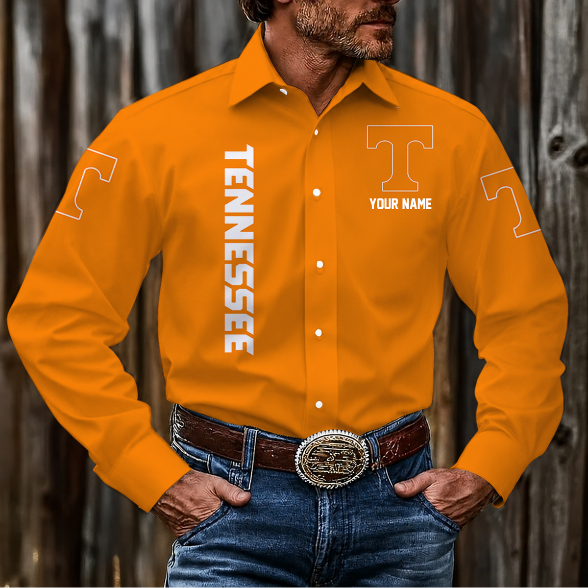 ELITE EDITION - NEW CUSTOMIZED NCAA FBS01 TNV TENNESSEE VOLUNTEERS MEN'S LONG SLEEVE BUTTON-UP SHIRT