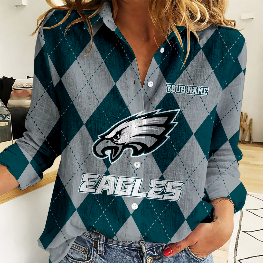 FINAL SALE - NEW CUSTOMIZED NFL02 PPE PHILADELPHIA EAGLES WOMEN CASUAL SHIRT FOR FAN