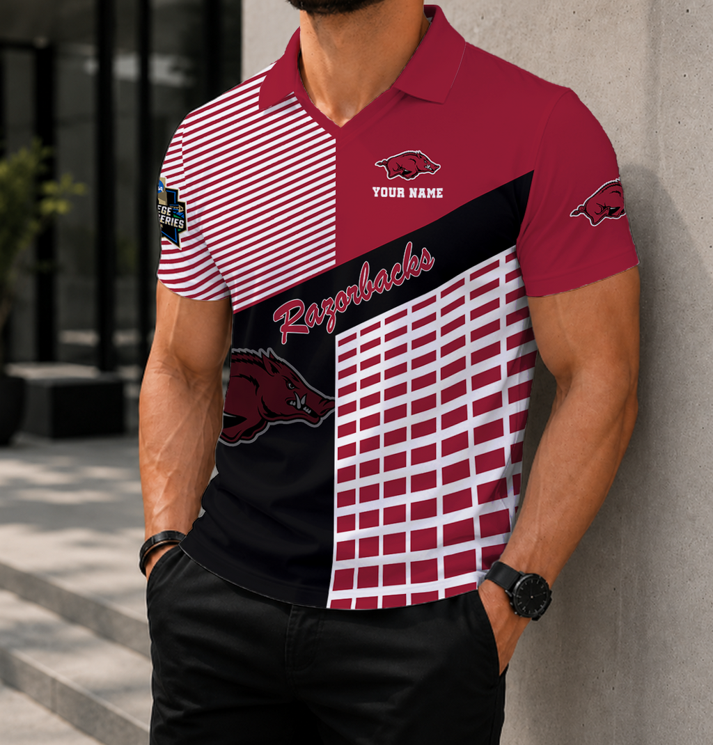 VIRAL EDITION - NEW CUSTOMIZED NCAA CWS03 AKR ARKANSAS RAZORBACKS POLO SHIRT