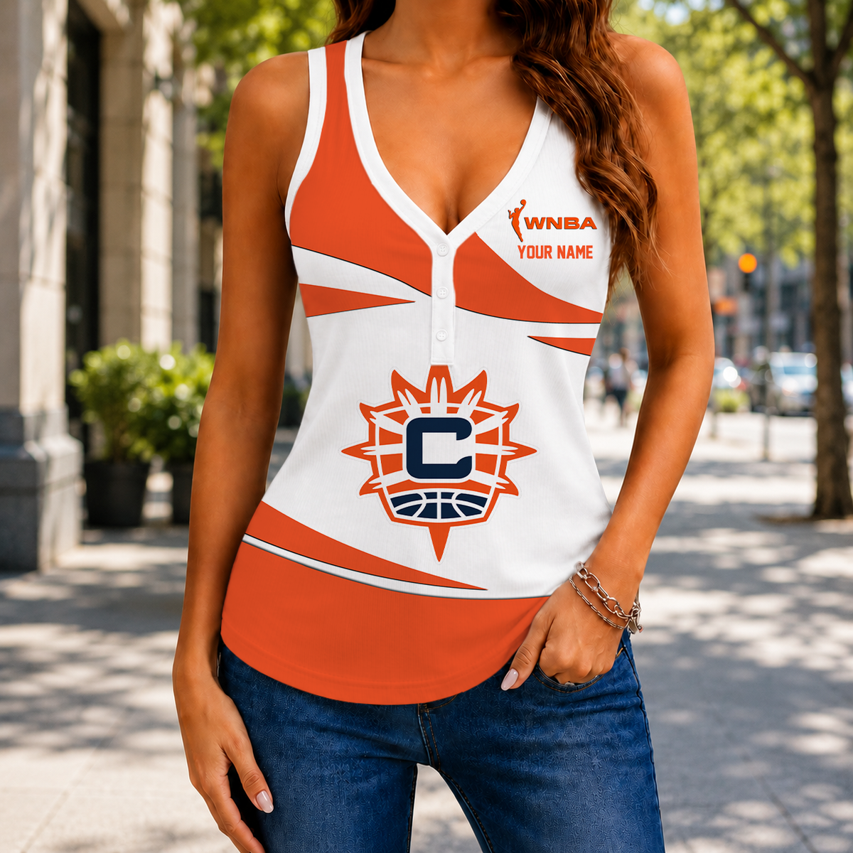 LIMITED DROP - NEW CUSTOMIZED WNBA03 CTS CONNECTICUT SUN WOMEN'S V-NECK TANK TOP