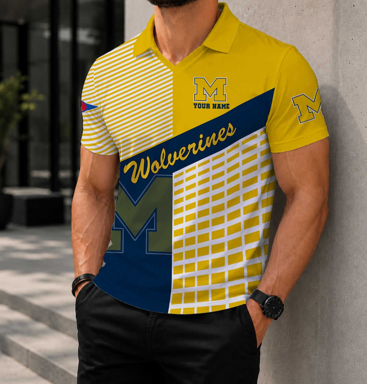ELITE EDITION - NEW CUSTOMIZED NCAA FBS03 MIW MICHIGAN WOLVERINES POLO SHIRT