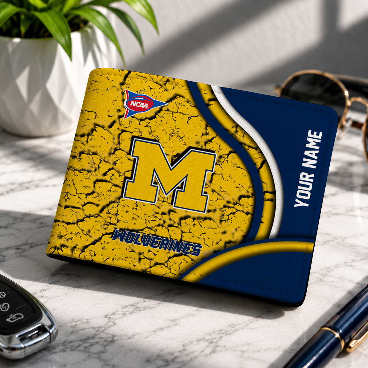 EXCLUSIVE EDITION - NEW CUSTOMIZED NCAA FBS03 MIW MICHIGAN WOLVERINES LEATHER WALLET