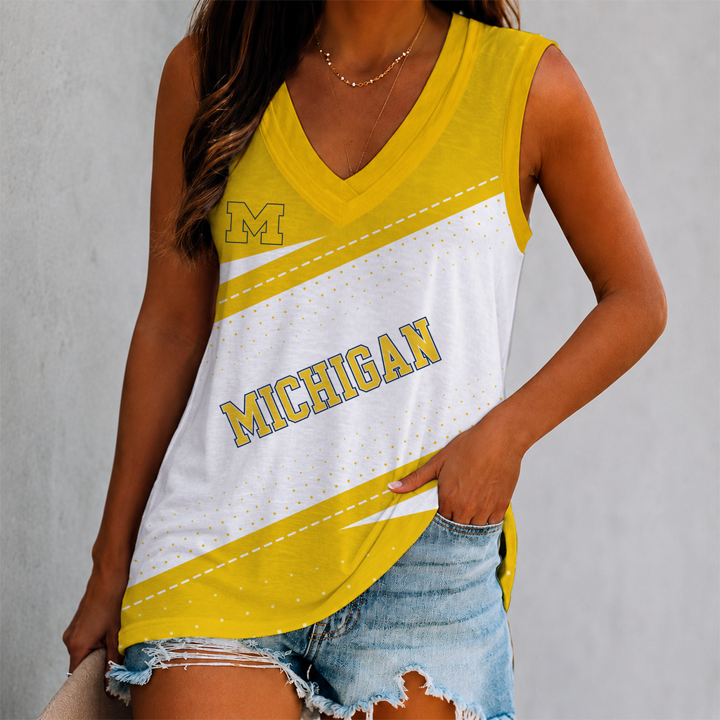 LIMITED EDITION - NEW CUSTOMIZED NCAA FBS03 MIW MICHIGAN WOLVERINES WOMEN'S V-NECK TANK TOP