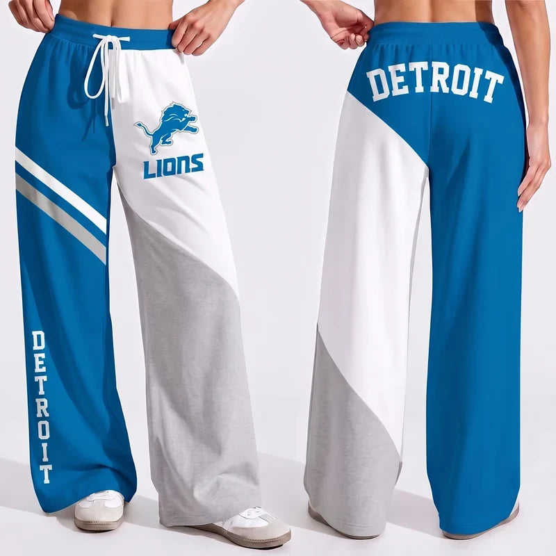 VIRAL EDITION - NEW CUSTOMIZED NFL04 DTL DETROIT LIONS WOMEN'S WIDE LEG PANTS