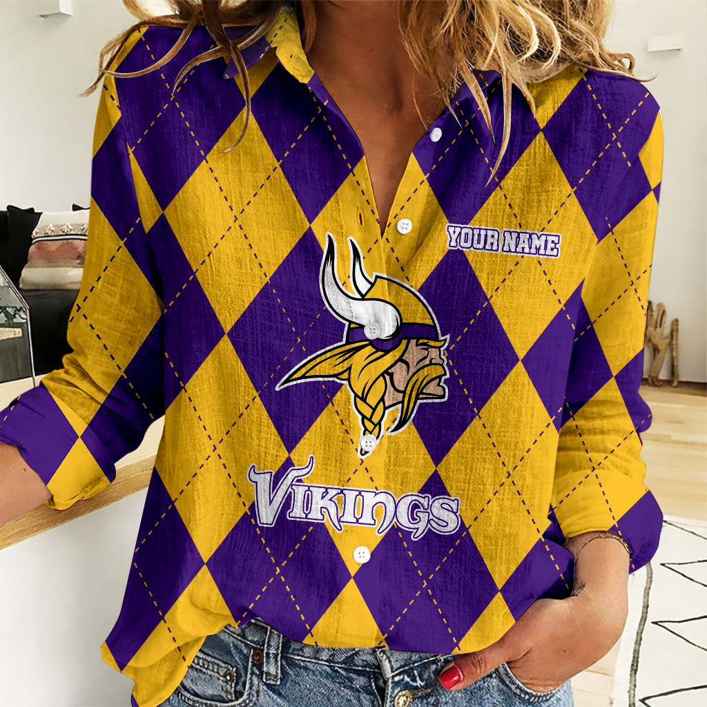 FINAL SALE - NEW CUSTOMIZED NFL05 MVK MINNESOTA VIKINGS WOMEN CASUAL SHIRT FOR FAN