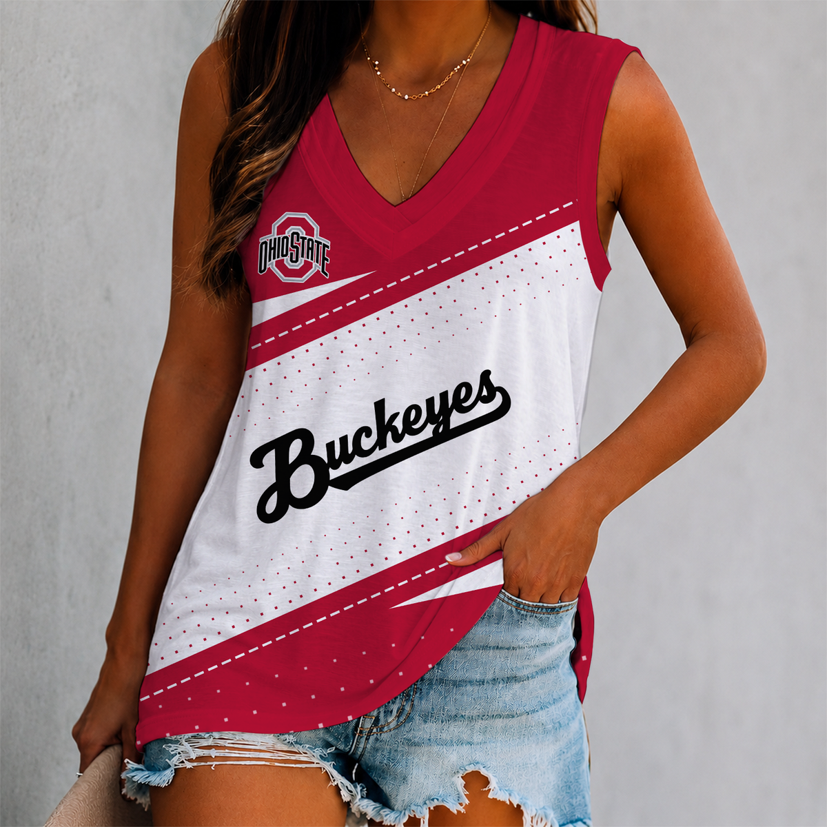 LIMITED EDITION - NEW CUSTOMIZED NCAA FBS05 OSB OHIO STATE BUCKEYES WOMEN'S V-NECK TANK TOP