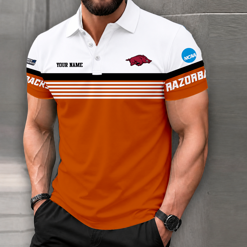 SPECIAL EDITION - NEW CUSTOMIZED NCAA MAM06 AKR ARKANSAS RAZORBACKS POLO SHIRT