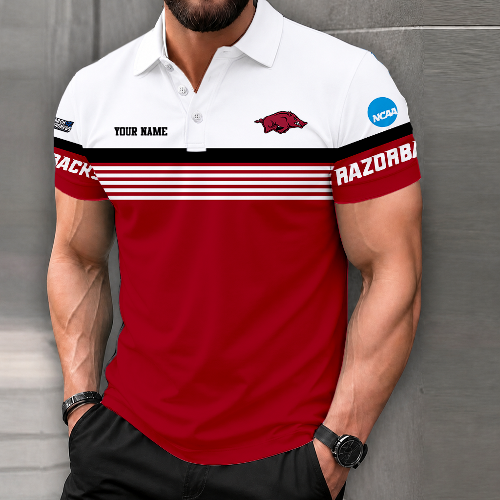 SPECIAL EDITION - NEW CUSTOMIZED NCAA MAM06 AKR ARKANSAS RAZORBACKS POLO SHIRT