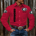 ELITE EDITION - NEW CUSTOMIZED NCAA FBS06 GEB GEORGIA BULLDOGS MEN'S LONG SLEEVE BUTTON-UP SHIRT