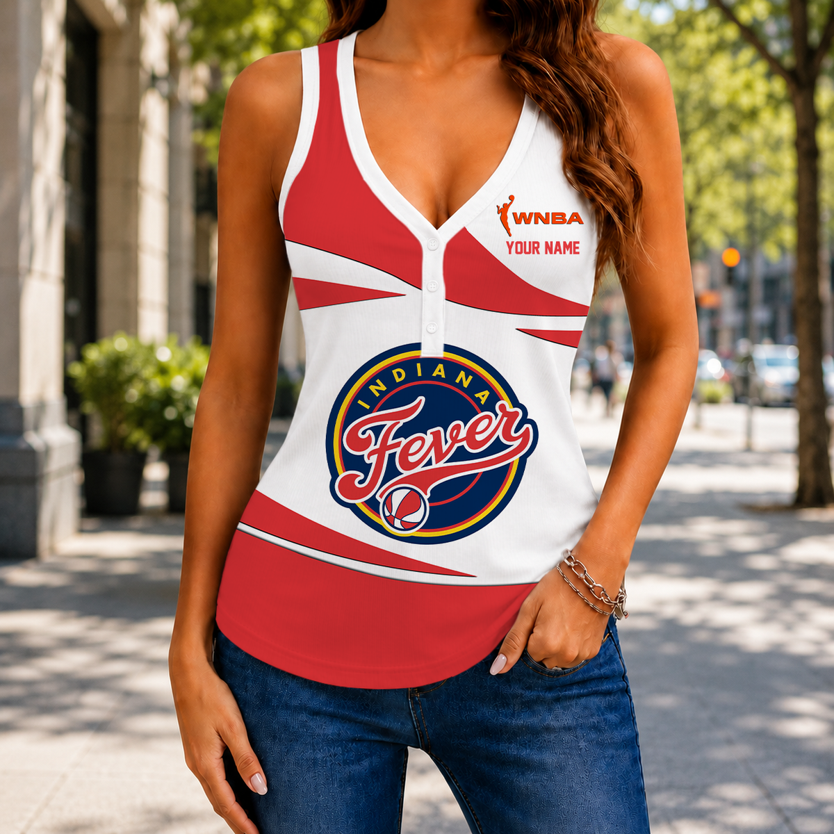 LIMITED DROP - NEW CUSTOMIZED WNBA06 IDF INDIANA FEVER WOMEN'S V-NECK TANK TOP