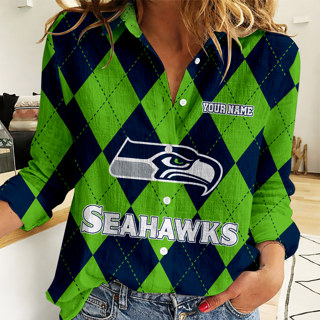 FINAL SALE - NEW CUSTOMIZED NFL06 SSH SEATTLE SEAHAWKS WOMEN CASUAL SHIRT FOR FAN