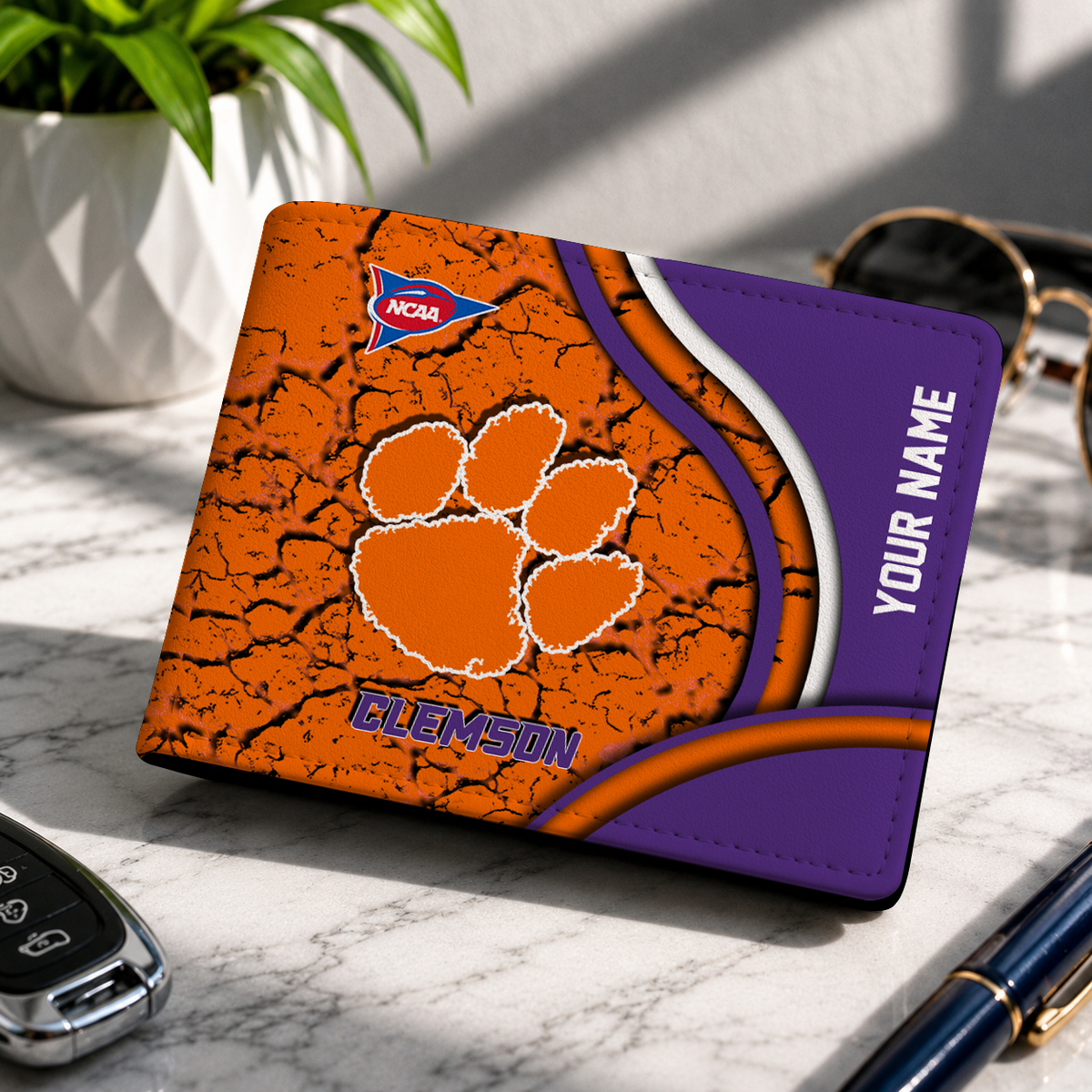 EXCLUSIVE EDITION - NEW CUSTOMIZED NCAA FBS07 CST CLEMSON TIGERS LEATHER WALLET