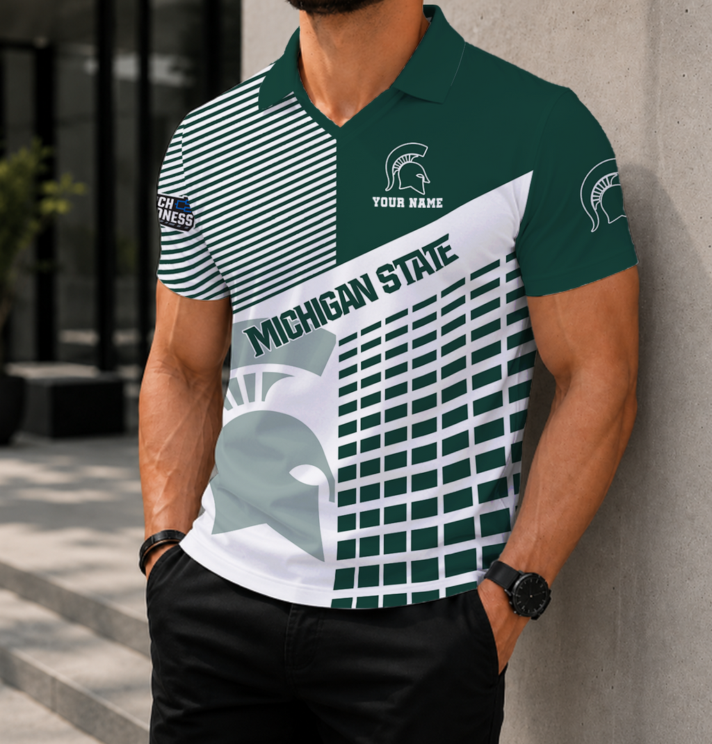 EXCLUSIVE  EDITION - NEW CUSTOMIZED NCAA MAM07 MSS MICHIGAN STATE SPARTANS POLO SHIRT