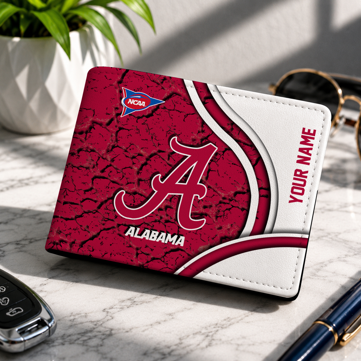EXCLUSIVE EDITION - NEW CUSTOMIZED NCAA FBS08 ABC ALABAMA CRIMSON TIDE LEATHER WALLET