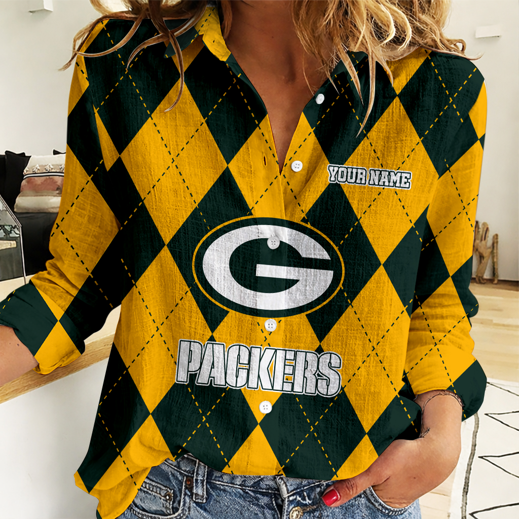 FINAL SALE - NEW CUSTOMIZED NFL08 GBP GREEN BAY PACKERS WOMEN CASUAL SHIRT FOR FAN