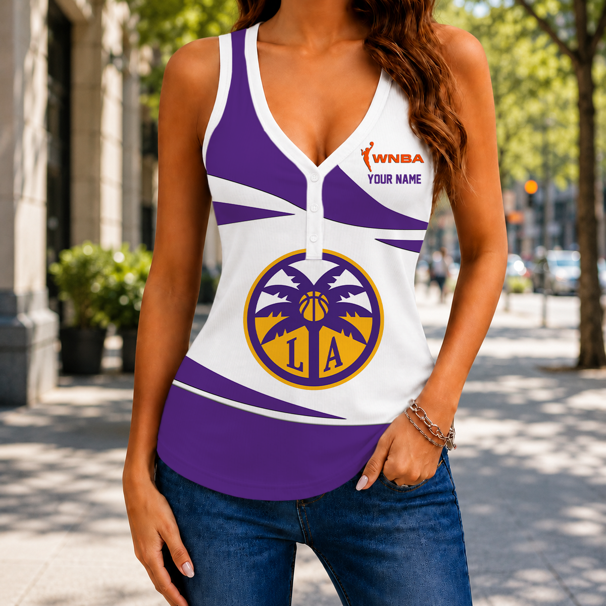 LIMITED DROP - NEW CUSTOMIZED WNBA08 LAS LOS ANGELES SPARKS WOMEN'S V-NECK TANK TOP