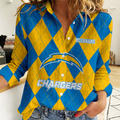 FINAL SALE - NEW CUSTOMIZED NFL09 LAC LOS ANGELES CHARGERS WOMEN CASUAL SHIRT FOR FAN