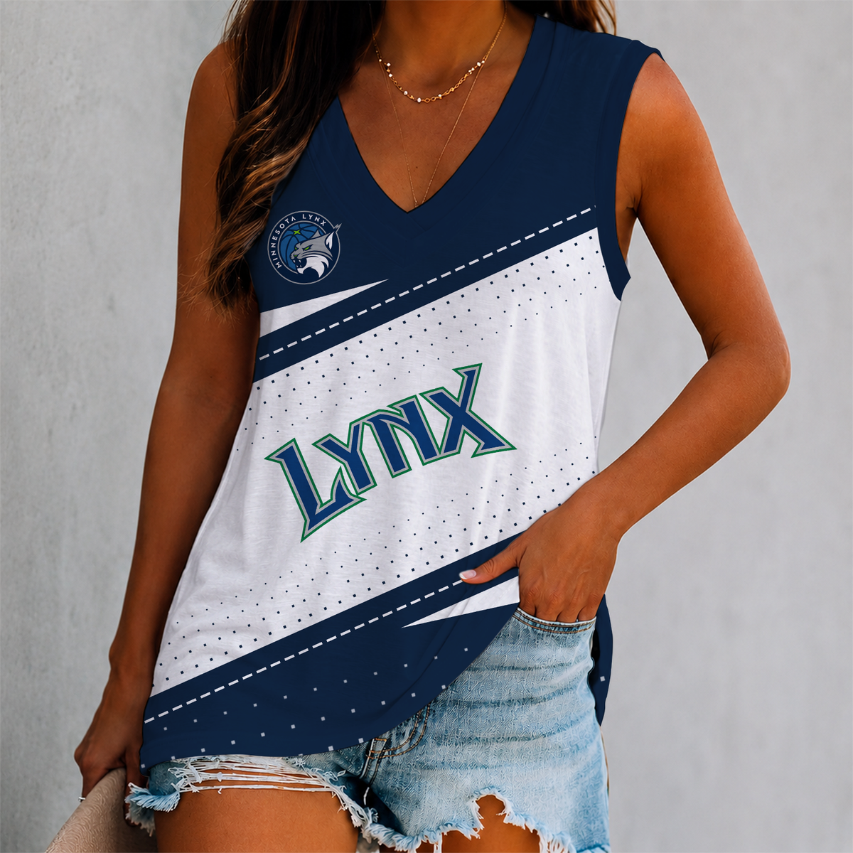 SPECIAL EDITION - NEW CUSTOMIZED WNBA09 MNL MINNESOTA LYNX WOMEN'S V-NECK TANK TOP