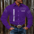 ELITE EDITION - NEW CUSTOMIZED NCAA FBS09 THF TCU HORNED FROGS MEN'S LONG SLEEVE BUTTON-UP SHIRT