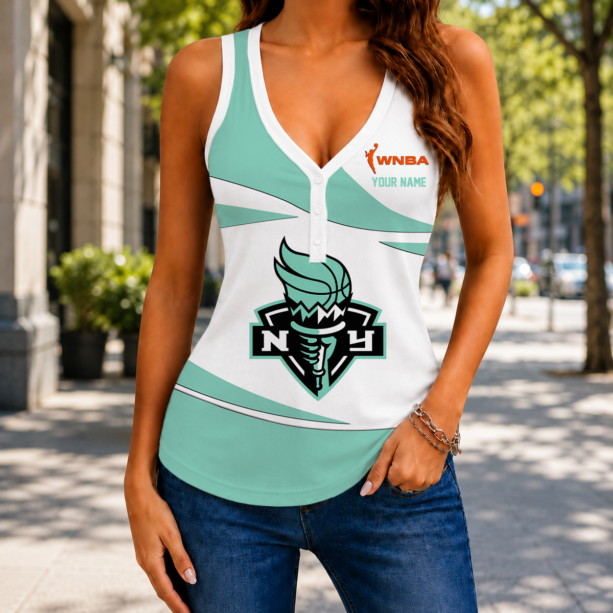 LIMITED DROP - NEW CUSTOMIZED WNBA10 NYL NEW YORK LIBERTY WOMEN'S V-NECK TANK TOP