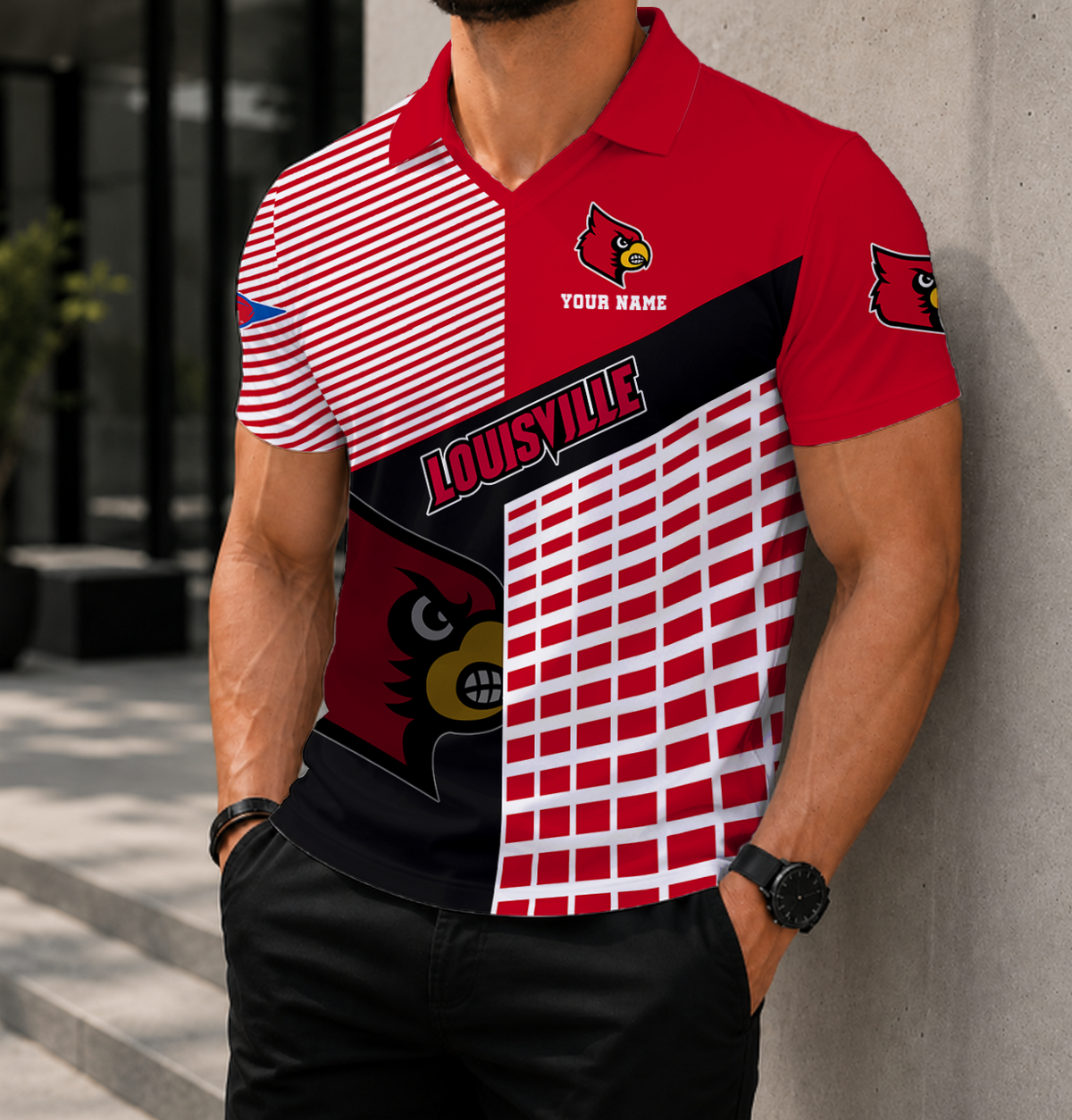 ELITE EDITION - NEW CUSTOMIZED NCAA FBS10 ULC LOUISVILLE CARDINALS POLO SHIRT