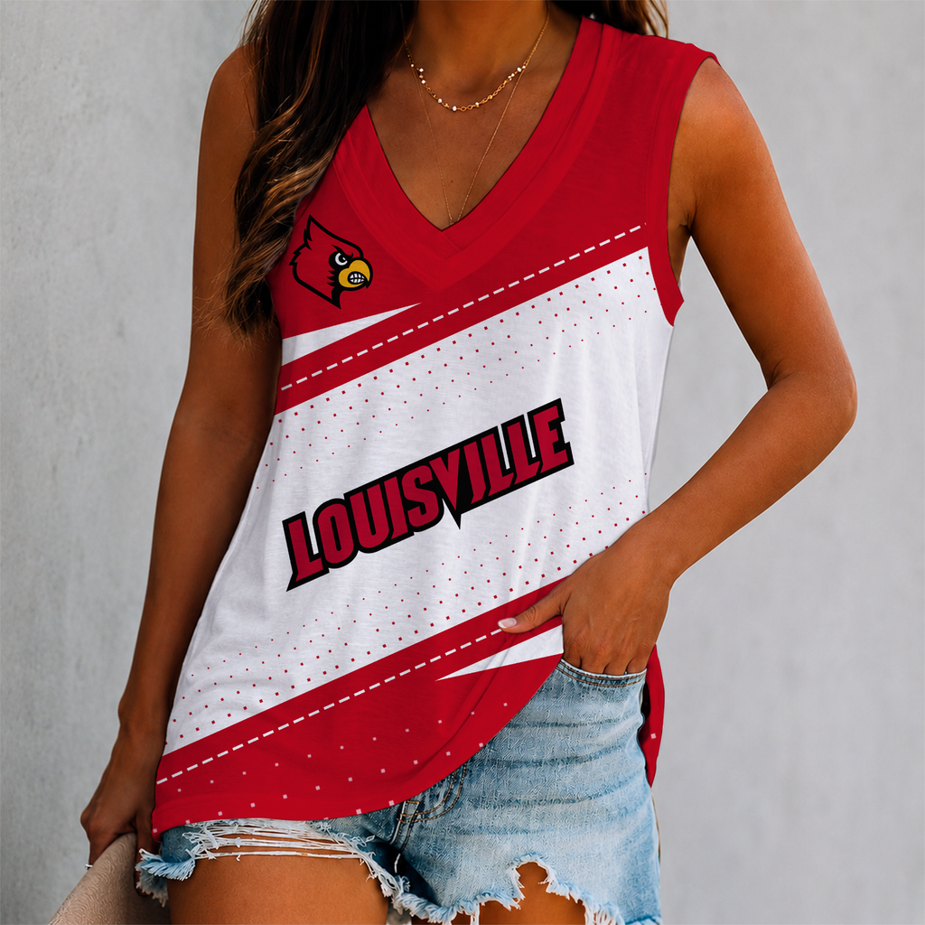 LIMITED EDITION - NEW CUSTOMIZED NCAA FBS10 ULC LOUISVILLE CARDINALS WOMEN'S V-NECK TANK TOP