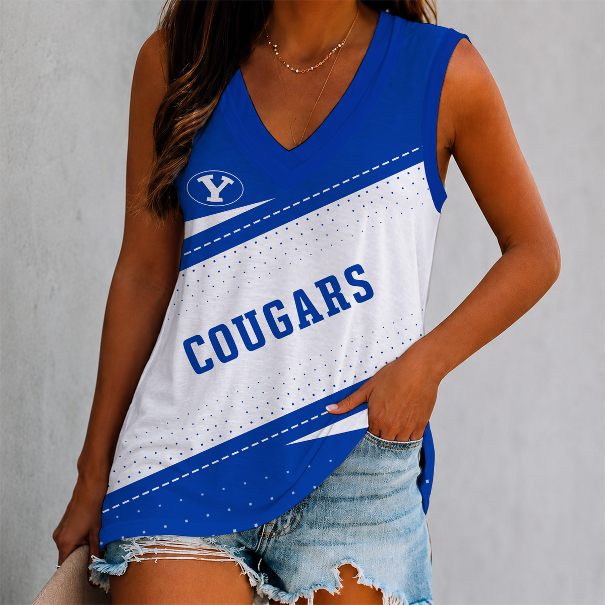 LIMITED EDITION - NEW CUSTOMIZED NCAA FBS11 BYU BYU COUGARS WOMEN'S V-NECK TANK TOP