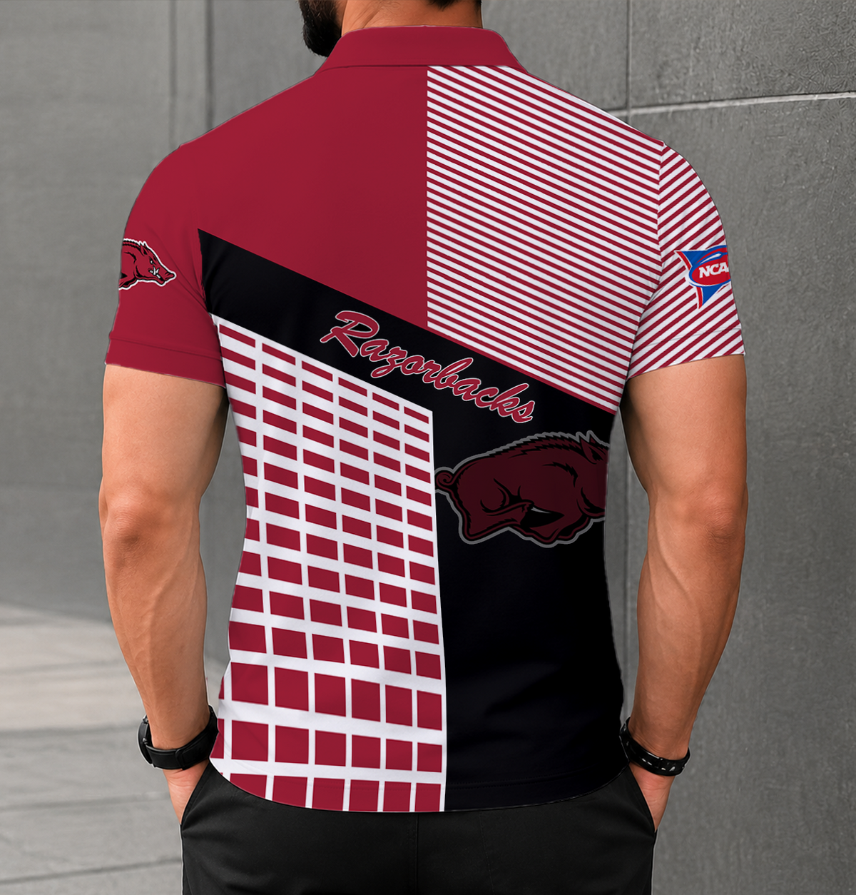 ELITE EDITION - NEW CUSTOMIZED NCAA FBS12 AKR ARKANSAS RAZORBACKS POLO SHIRT