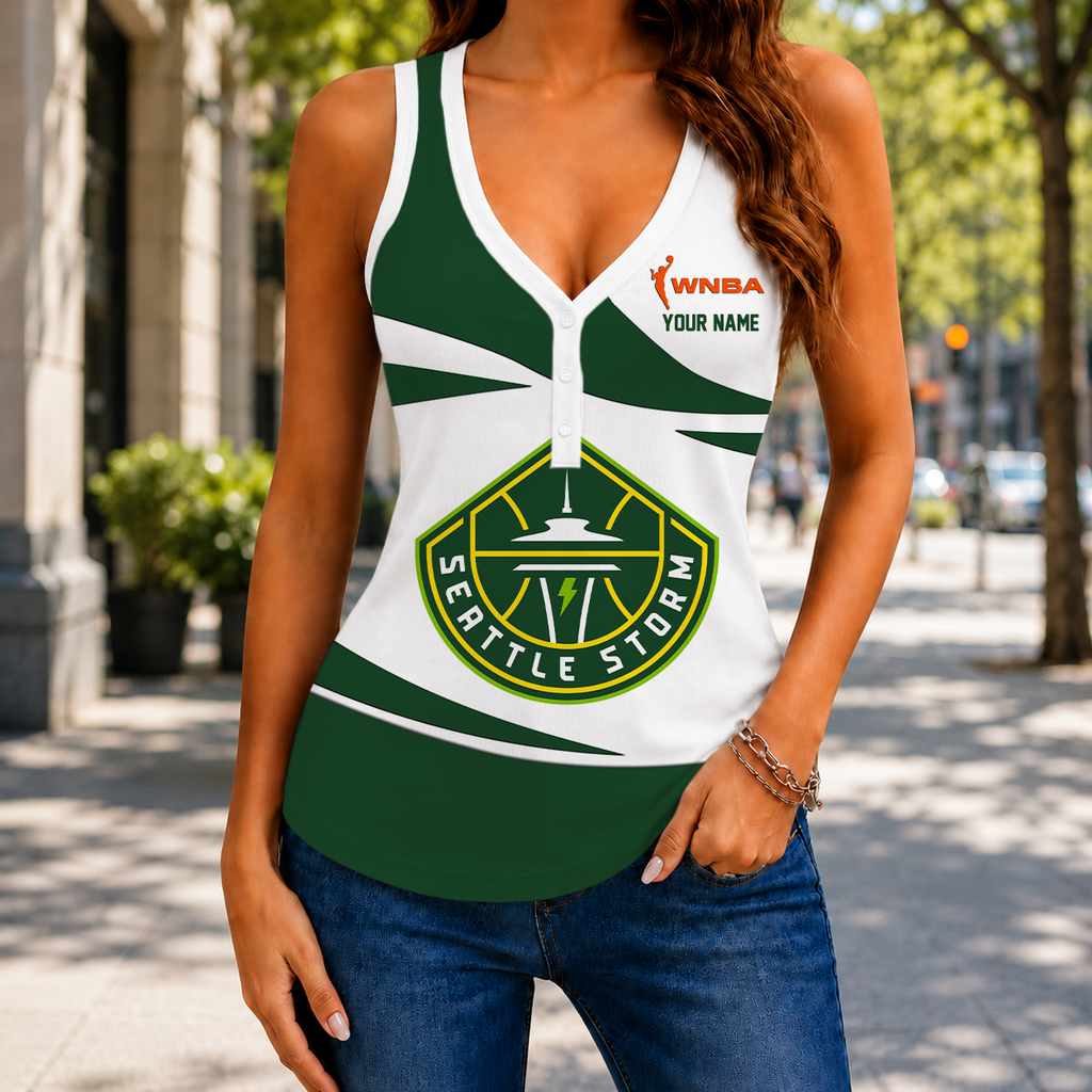 LIMITED DROP - NEW CUSTOMIZED WNBA12 STS SEATTLE STORM WOMEN'S V-NECK TANK TOP
