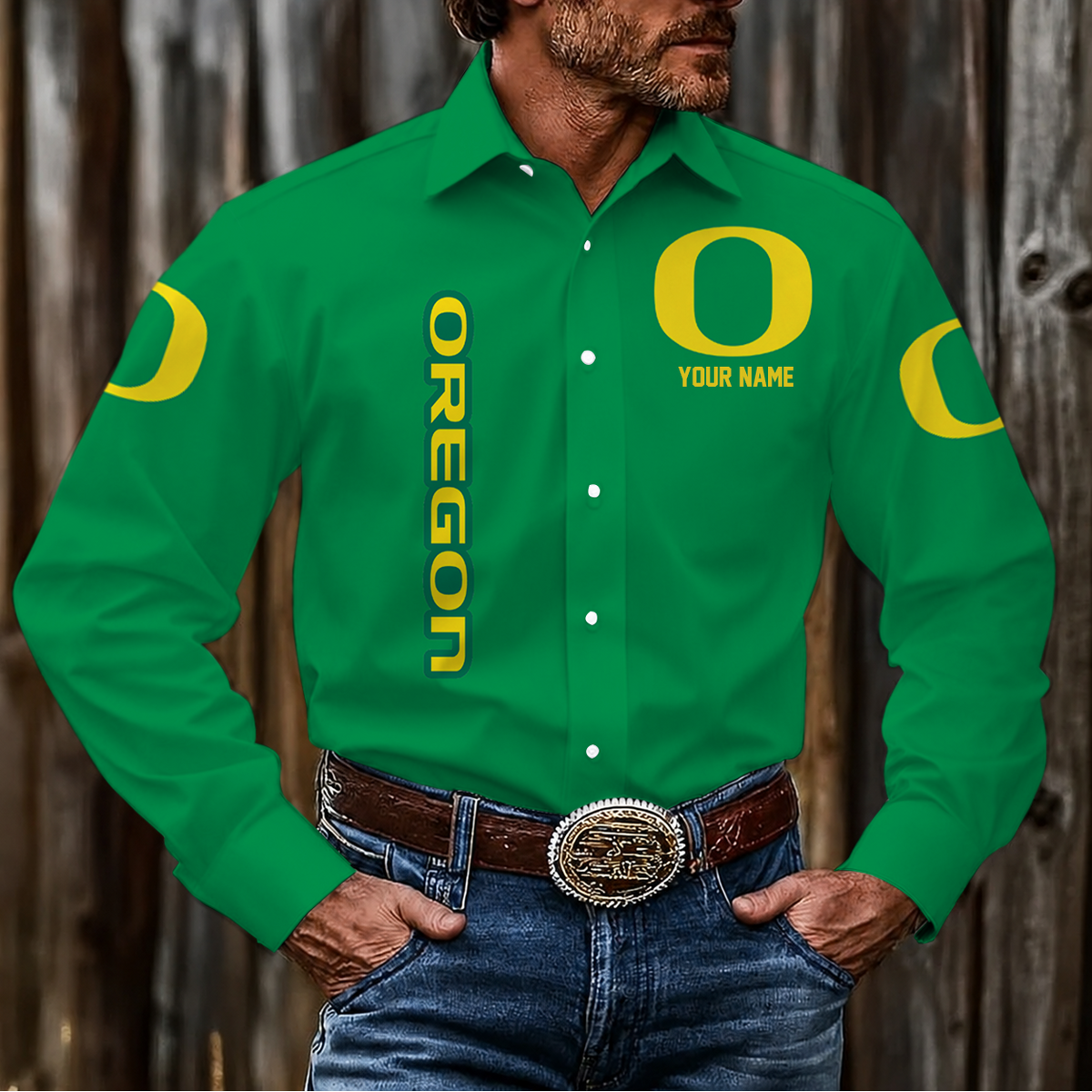 ELITE EDITION - NEW CUSTOMIZED NCAA FBS14 OGD OREGON DUCKS MEN'S LONG SLEEVE BUTTON-UP SHIRT