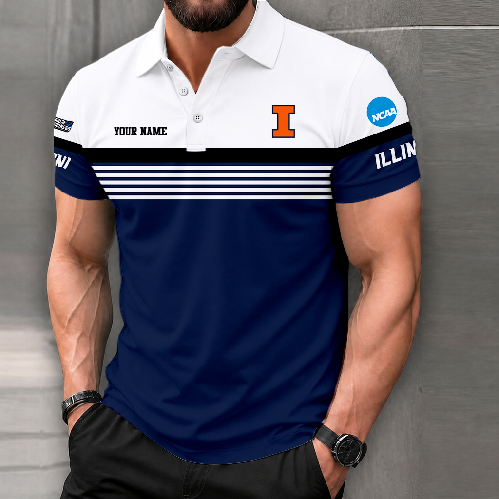 SPECIAL EDITION - NEW CUSTOMIZED NCAA MAM15 IFI ILLINOIS FIGHTING ILLINI POLO SHIRT