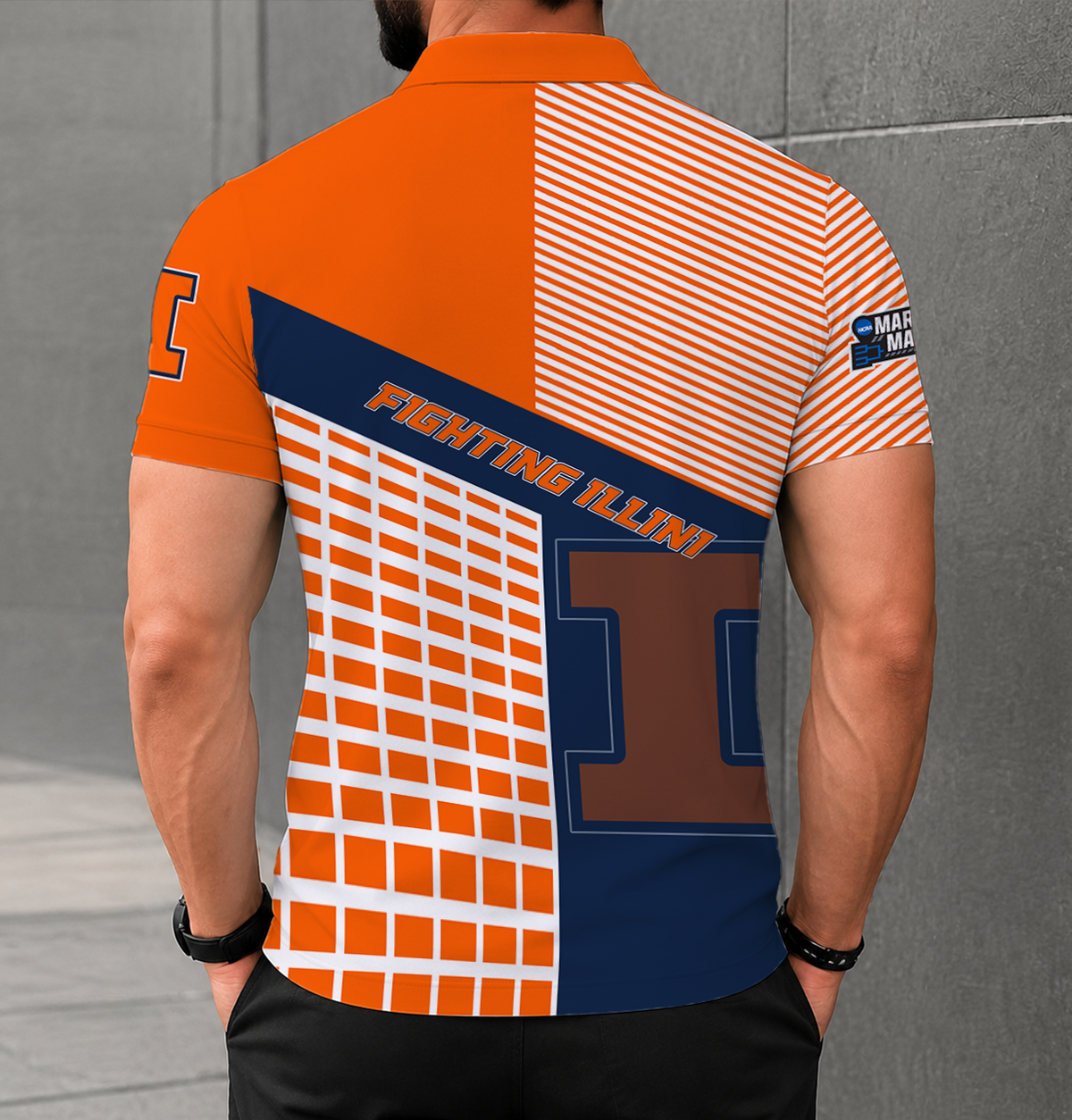EXCLUSIVE  EDITION - NEW CUSTOMIZED NCAA MAM15 IFI ILLINOIS FIGHTING ILLINI POLO SHIRT