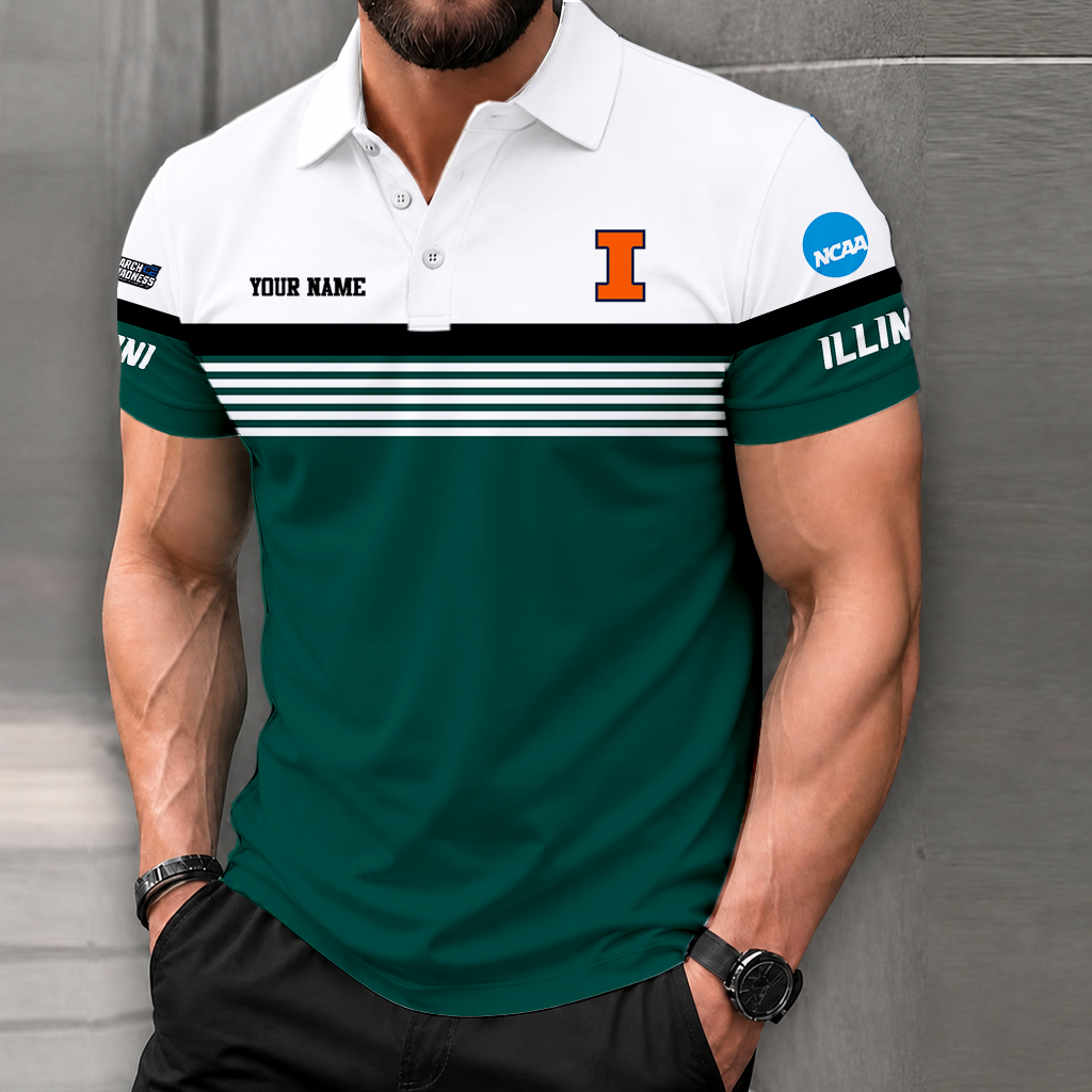 SPECIAL EDITION - NEW CUSTOMIZED NCAA MAM15 IFI ILLINOIS FIGHTING ILLINI POLO SHIRT