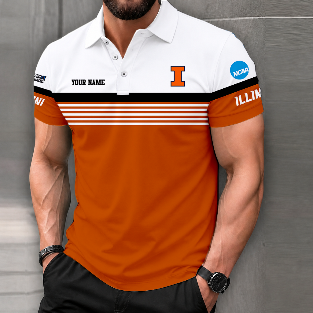 SPECIAL EDITION - NEW CUSTOMIZED NCAA MAM15 IFI ILLINOIS FIGHTING ILLINI POLO SHIRT