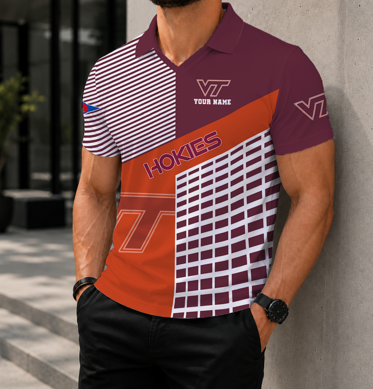 ELITE EDITION - NEW CUSTOMIZED NCAA FBS15 VTH VIRGINIA TECH HOKIES POLO SHIRT