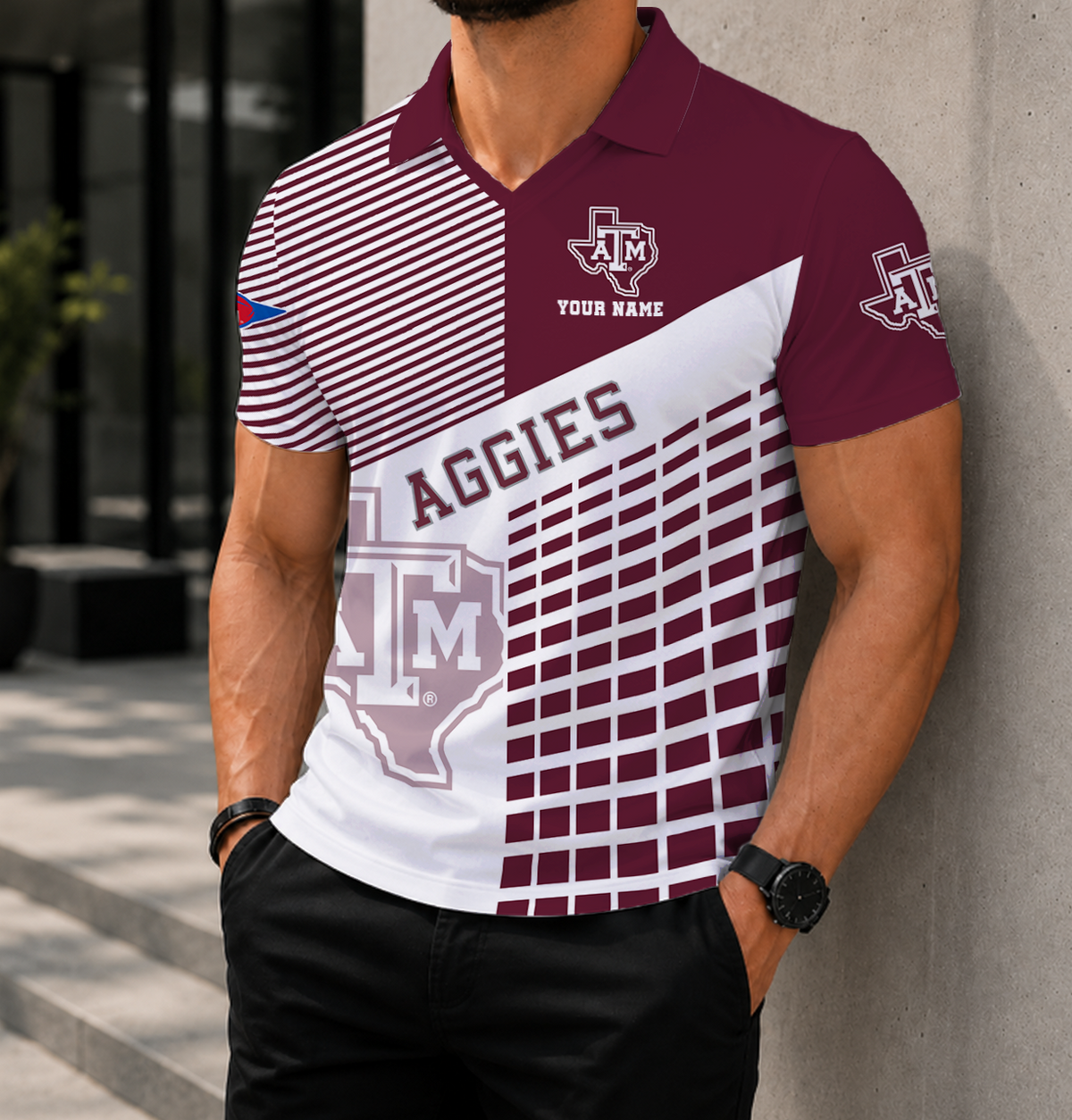 ELITE EDITION - NEW CUSTOMIZED NCAA FBS16 TAA TEXAS A&M AGGIES POLO SHIRT
