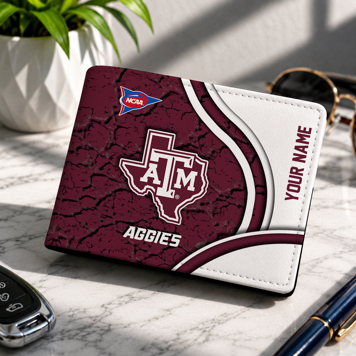 EXCLUSIVE EDITION - NEW CUSTOMIZED NCAA FBS16 TAA TEXAS A&M AGGIES LEATHER WALLET