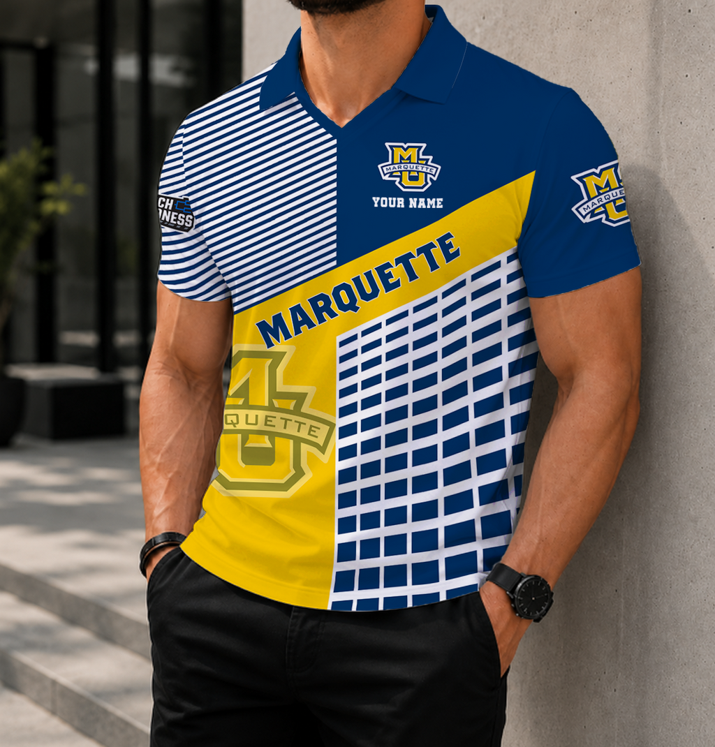 EXCLUSIVE  EDITION - NEW CUSTOMIZED NCAA MAM17 MGE MARQUETTE GOLDEN EAGLES POLO SHIRT