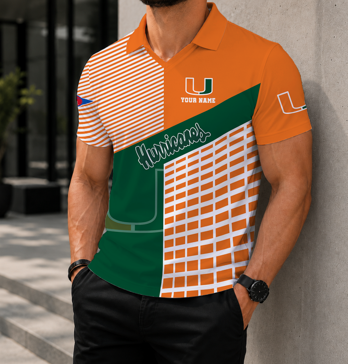 ELITE EDITION - NEW CUSTOMIZED NCAA FBS17 MIH MIAMI HURRICANES POLO SHIRT
