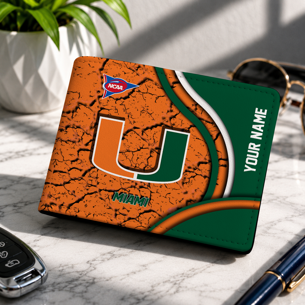 EXCLUSIVE EDITION - NEW CUSTOMIZED NCAA FBS17 MIH MIAMI HURRICANES LEATHER WALLET