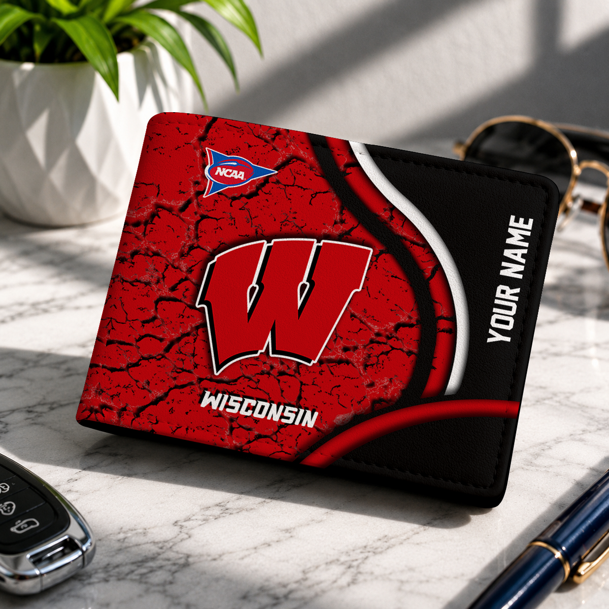 EXCLUSIVE EDITION - NEW CUSTOMIZED NCAA FBS18 WSB WISCONSIN BADGERS LEATHER WALLET