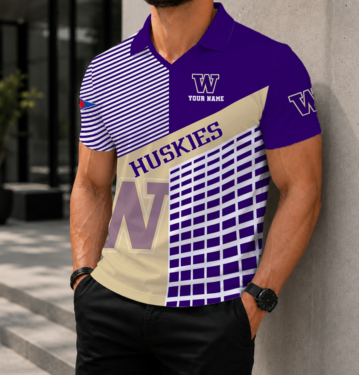 ELITE EDITION - NEW CUSTOMIZED NCAA FBS19 WSH WASHINGTON HUSKIES POLO SHIRT
