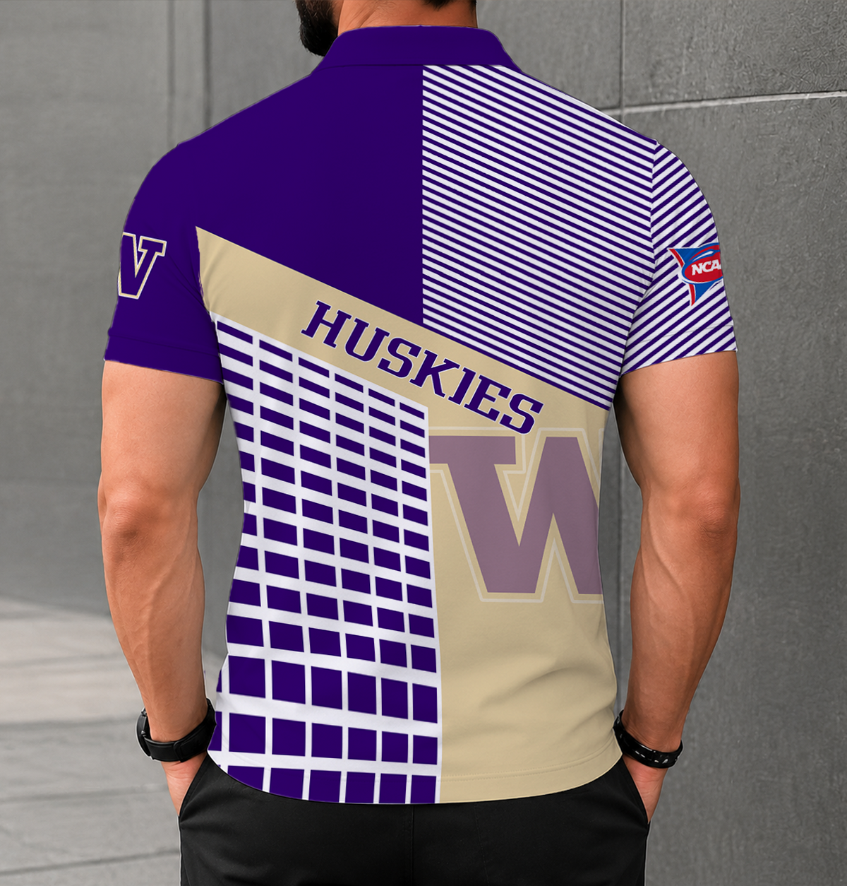 ELITE EDITION - NEW CUSTOMIZED NCAA FBS19 WSH WASHINGTON HUSKIES POLO SHIRT