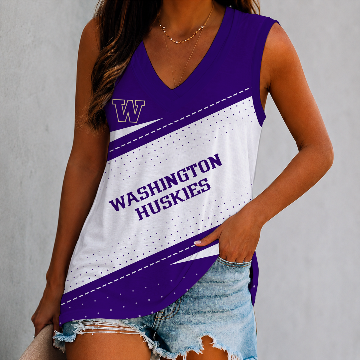 LIMITED EDITION - NEW CUSTOMIZED NCAA FBS19 WSH WASHINGTON HUSKIES WOMEN'S V-NECK TANK TOP