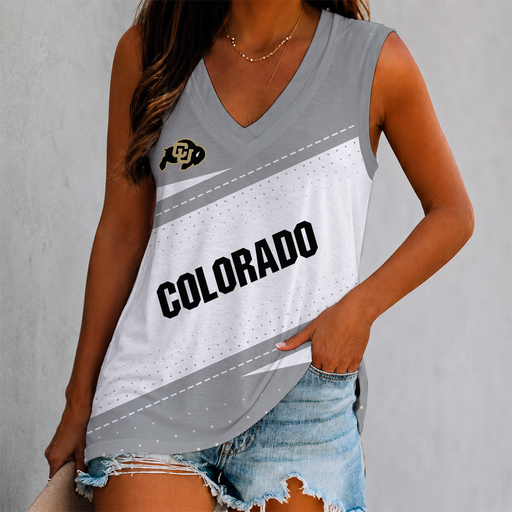 LIMITED EDITION - NEW CUSTOMIZED NCAA FBS20 CRB COLORADO BUFFALOES WOMEN'S V-NECK TANK TOP