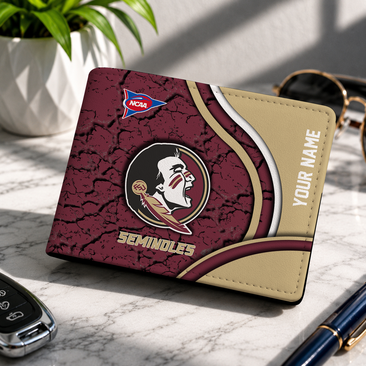 EXCLUSIVE EDITION - NEW CUSTOMIZED NCAA FBS21 FLS FLORIDA STATE SEMINOLES LEATHER WALLET