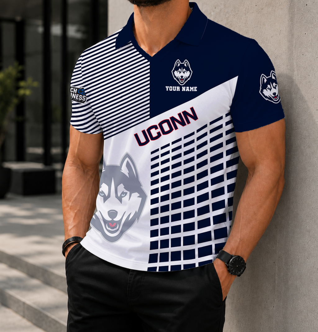EXCLUSIVE  EDITION - NEW CUSTOMIZED NCAA MAM21 UCH UCONN HUSKIES POLO SHIRT
