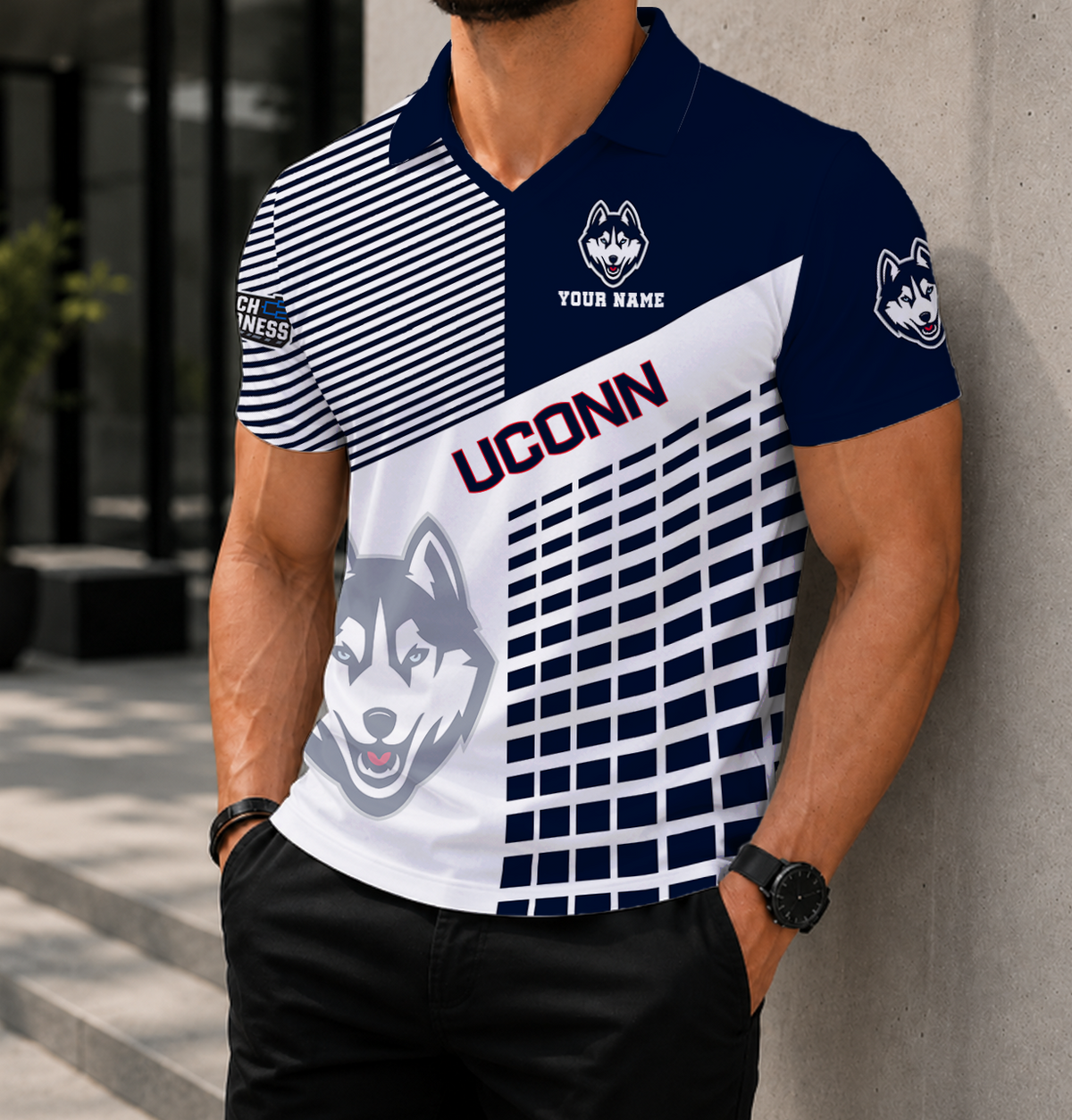 EXCLUSIVE  EDITION - NEW CUSTOMIZED NCAA MAM21 UCH UCONN HUSKIES POLO SHIRT